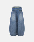 Cinch Back Washed Bamboo Weave Baggy Jeans | Flation Streetwear