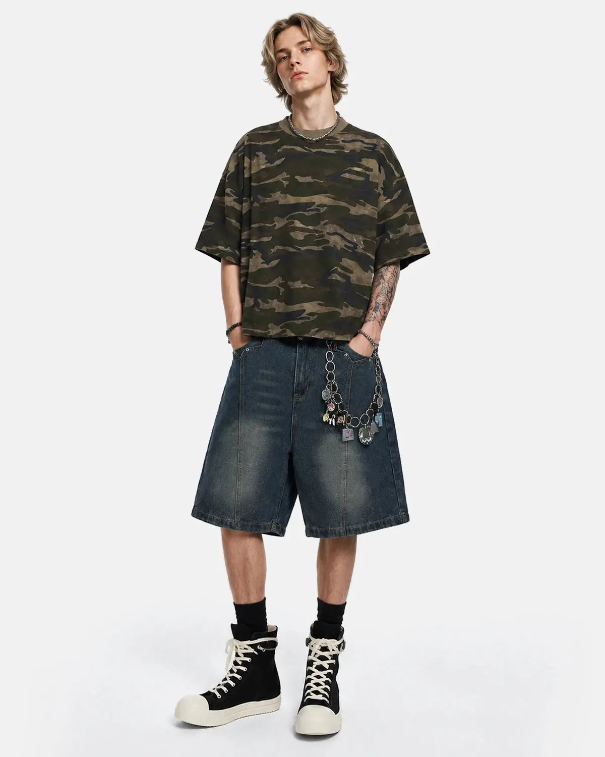 Deconstructed Washed Denim Jorts | Flation  Streetwear
