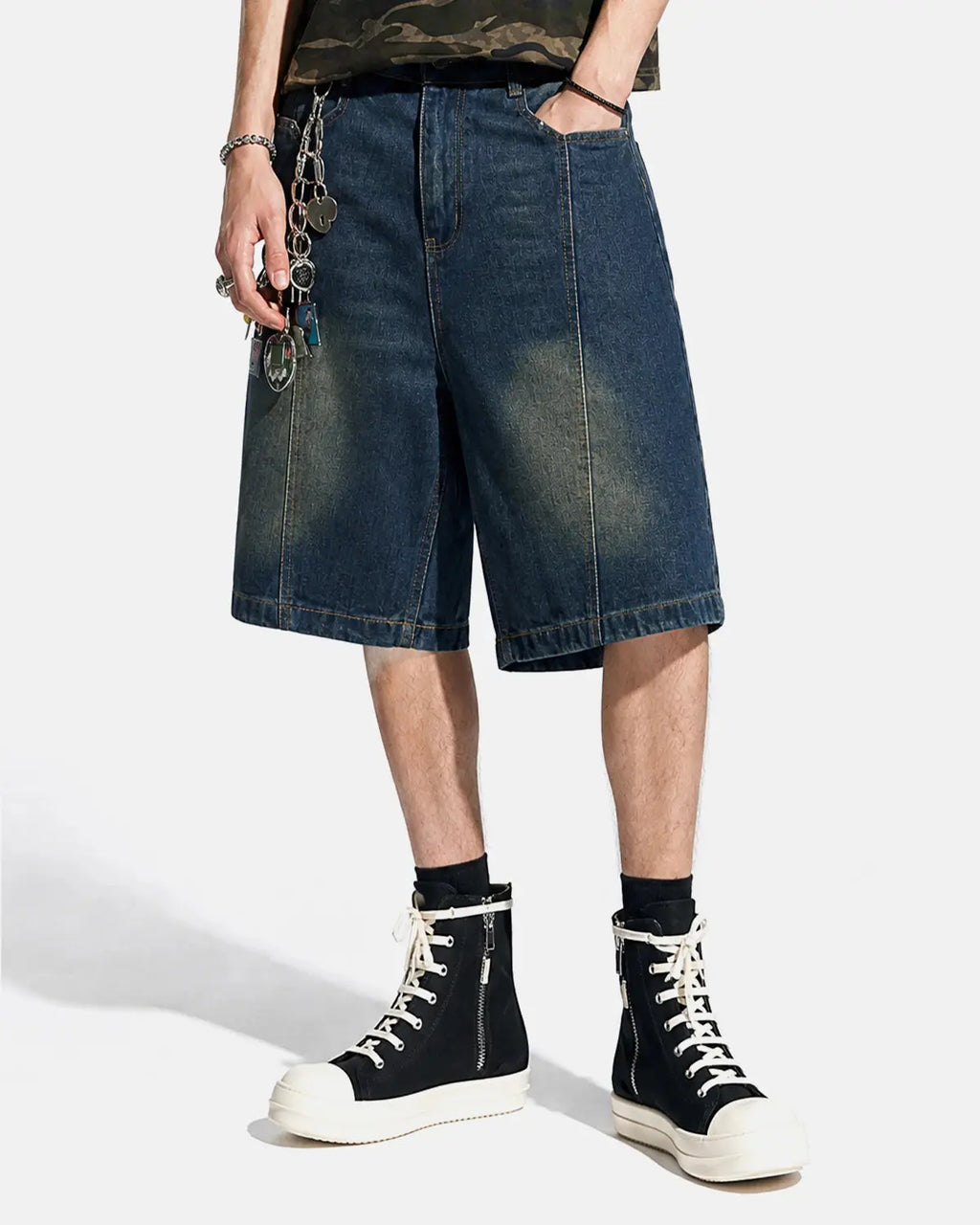 Deconstructed Washed Denim Jorts | Flation  Streetwear