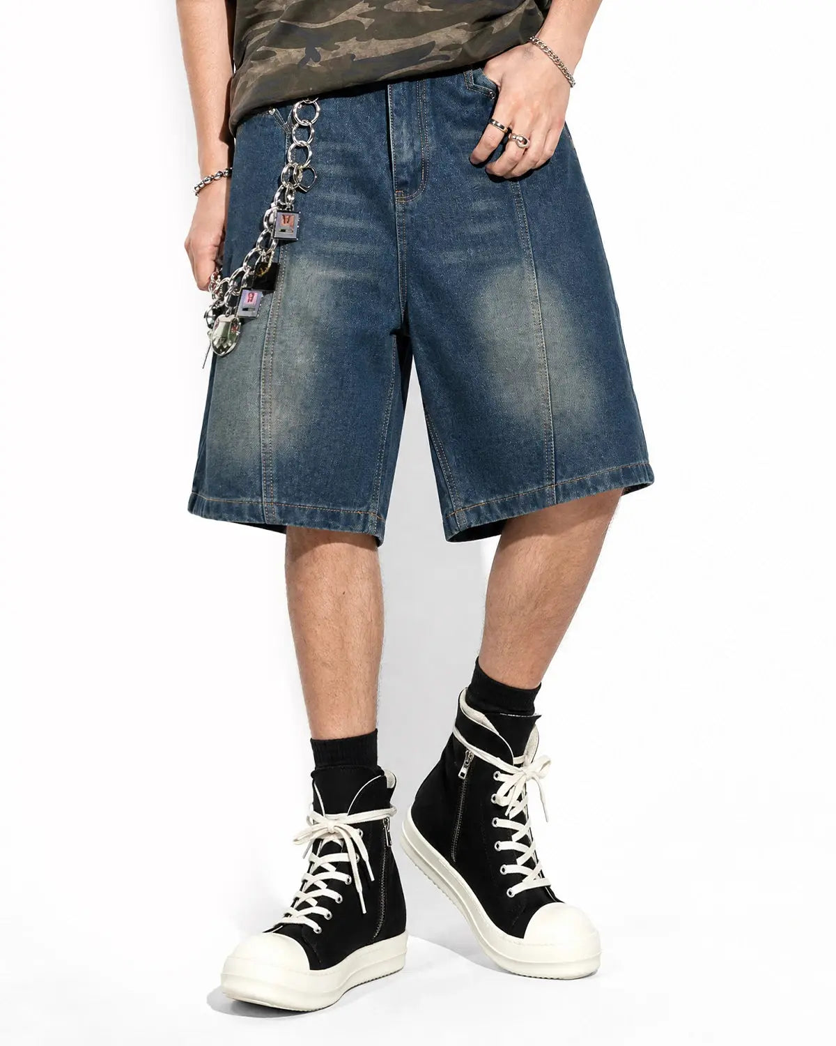 Deconstructed Washed Denim Jorts | Flation  Streetwear