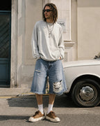 Distressed Baggy Jorts with Adjustable Waist Tabs | Flation Streetwear