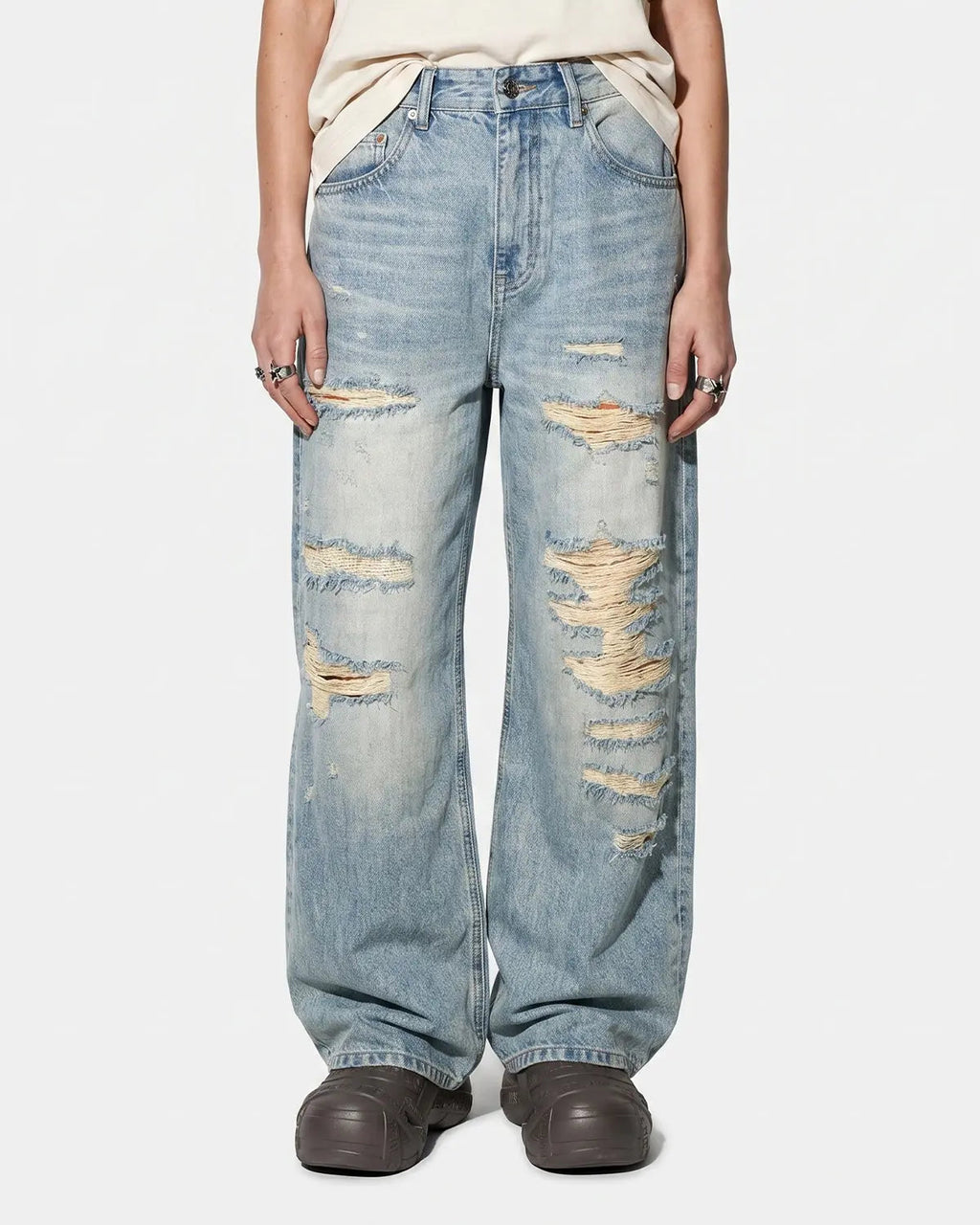 Distressed Ripped Straight-Leg Jeans | Flation Streetwear