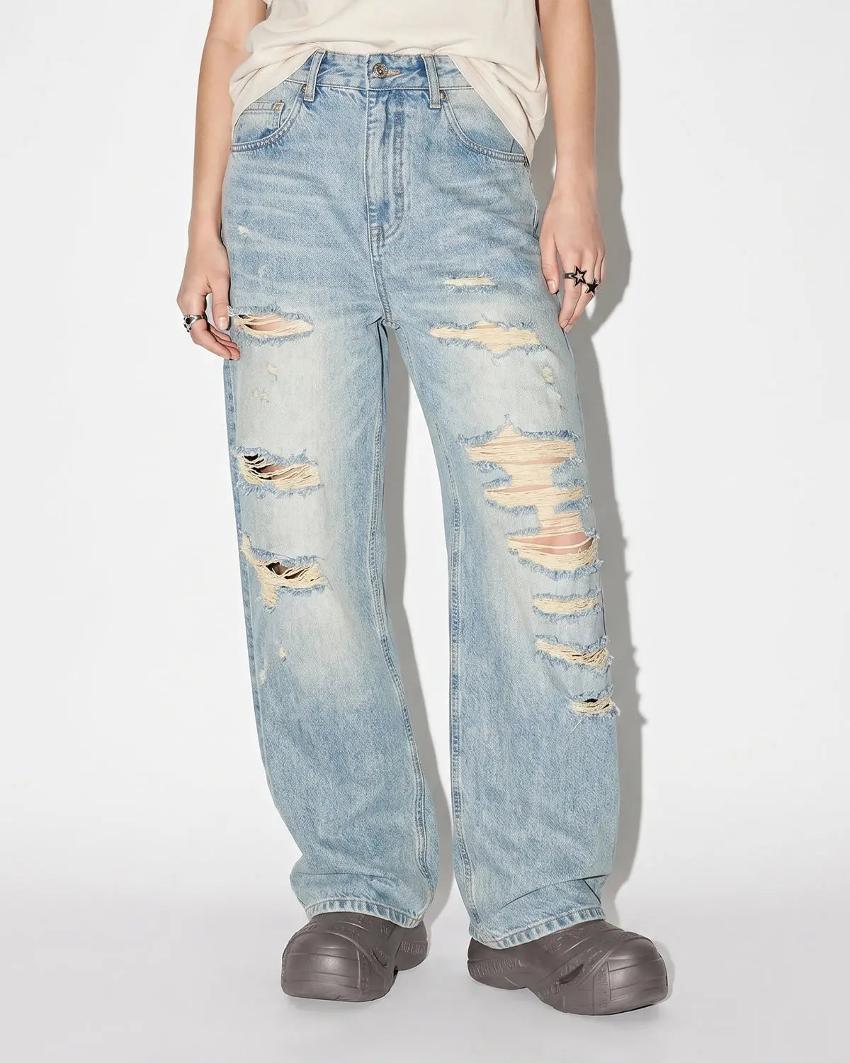 Distressed Ripped Straight-Leg Jeans | Flation Streetwear