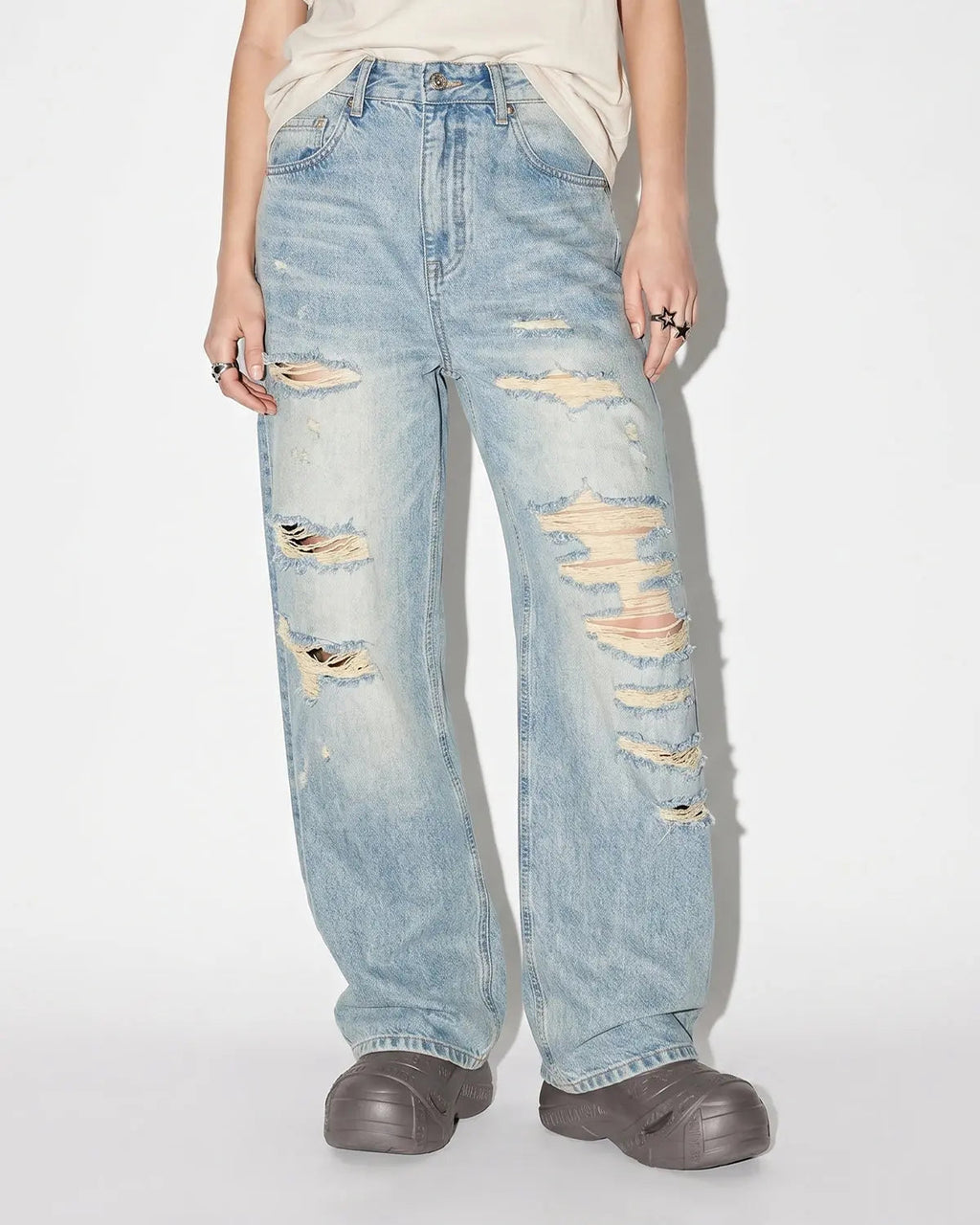 Distressed Ripped Straight-Leg Jeans | Flation Streetwear