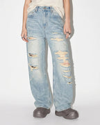 Distressed Ripped Straight-Leg Jeans | Flation Streetwear