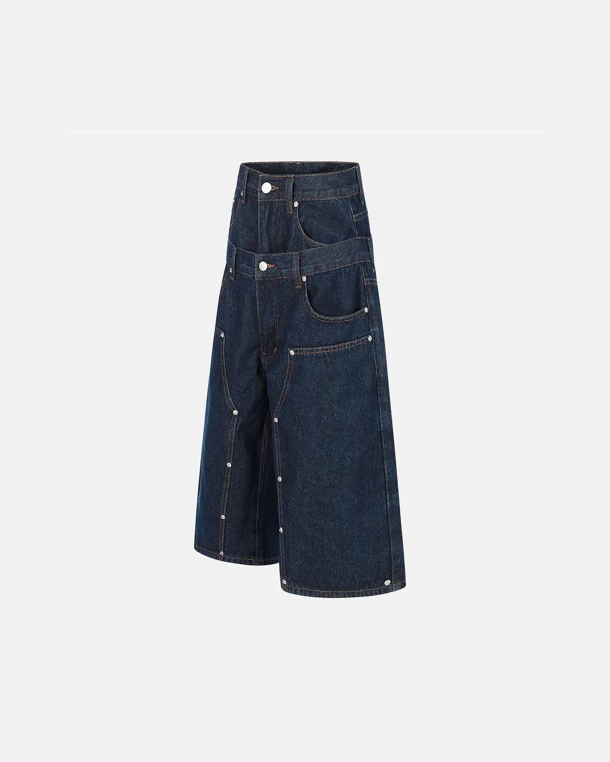 Double Waist Studded Denim Long Jorts | Flation Streetwear