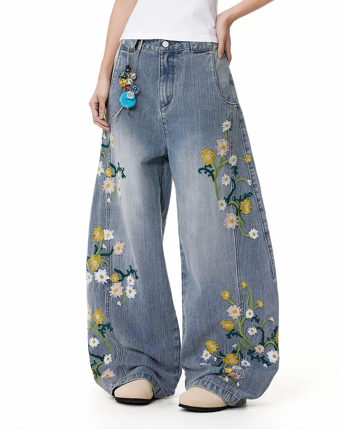 Embroidery Bamboo Weave Baggy Jeans | Flation Streetwear