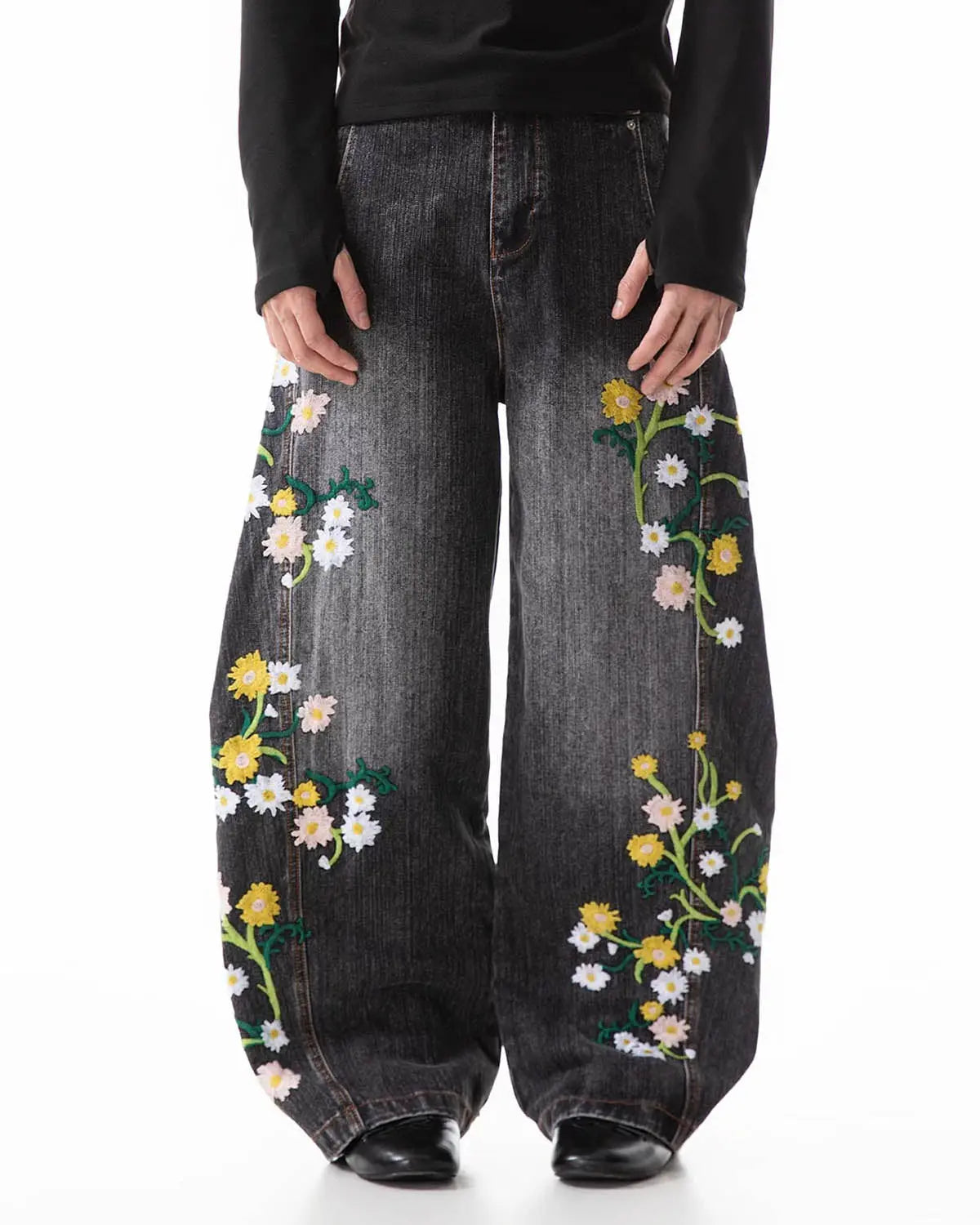 Embroidery Bamboo Weave Baggy Jeans | Flation Streetwear