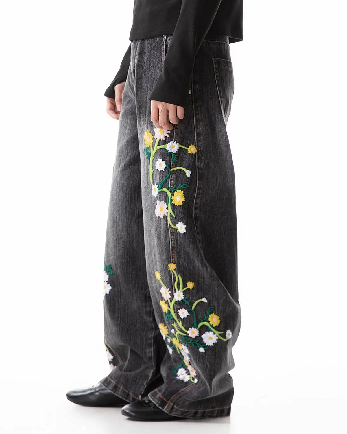 Embroidery Bamboo Weave Baggy Jeans | Flation Streetwear