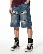 Heavy Washed Distressed Baggy Jorts | Flation Streetwear