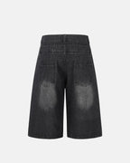 Rhinestone Cross Double Waist Denim Jorts | Flation Streetwear