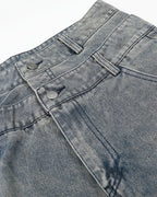 Rhinestone Cross Double Waist Denim Jorts | Flation Streetwear