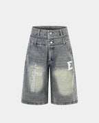 Rhinestone Cross Double Waist Denim Jorts | Flation Streetwear