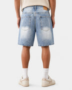 Ripped Mid-Length Washed Denim Shorts | Flation Streetwear