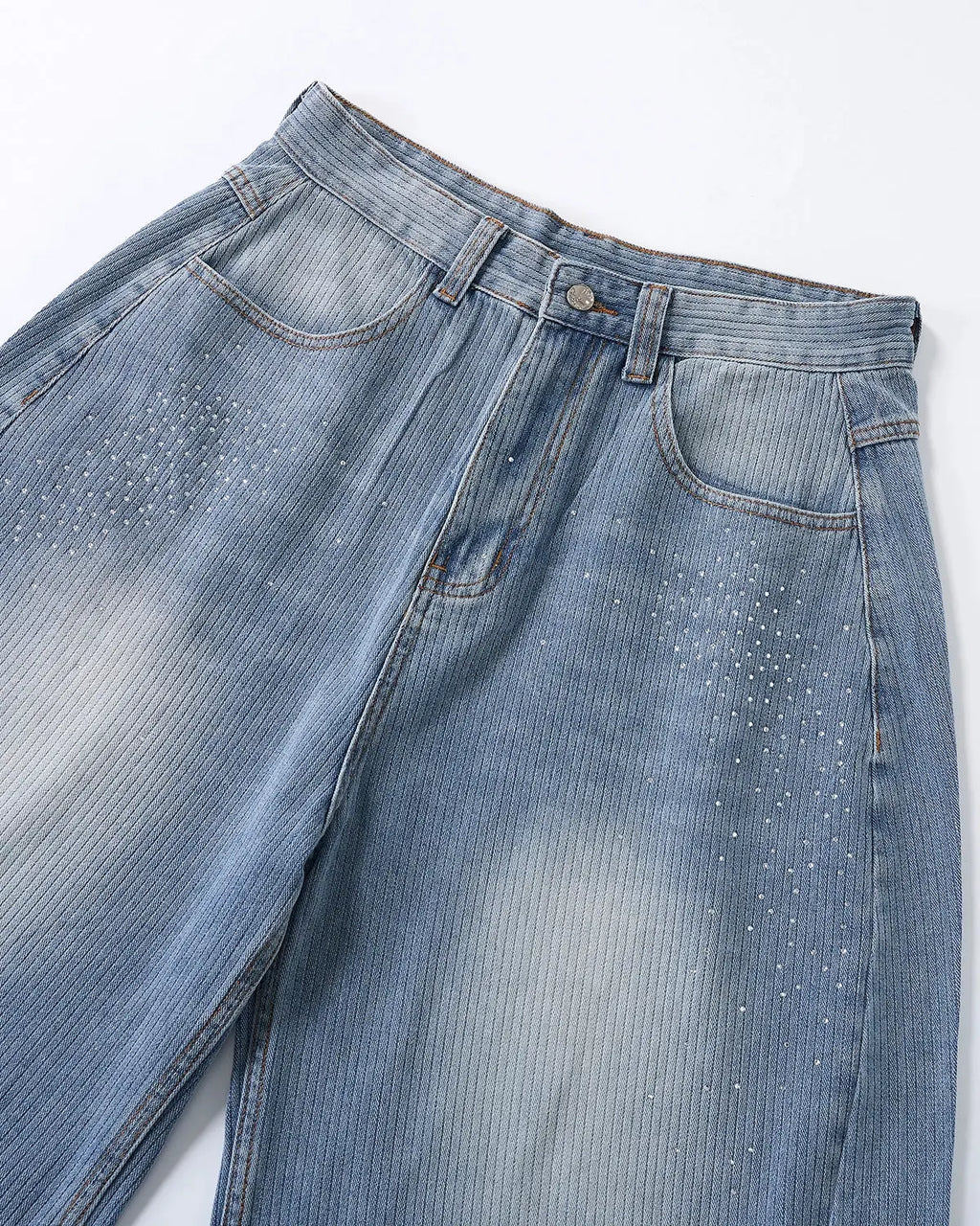 Star Rhinestone Longline Denim Shorts | Flation Streetwear