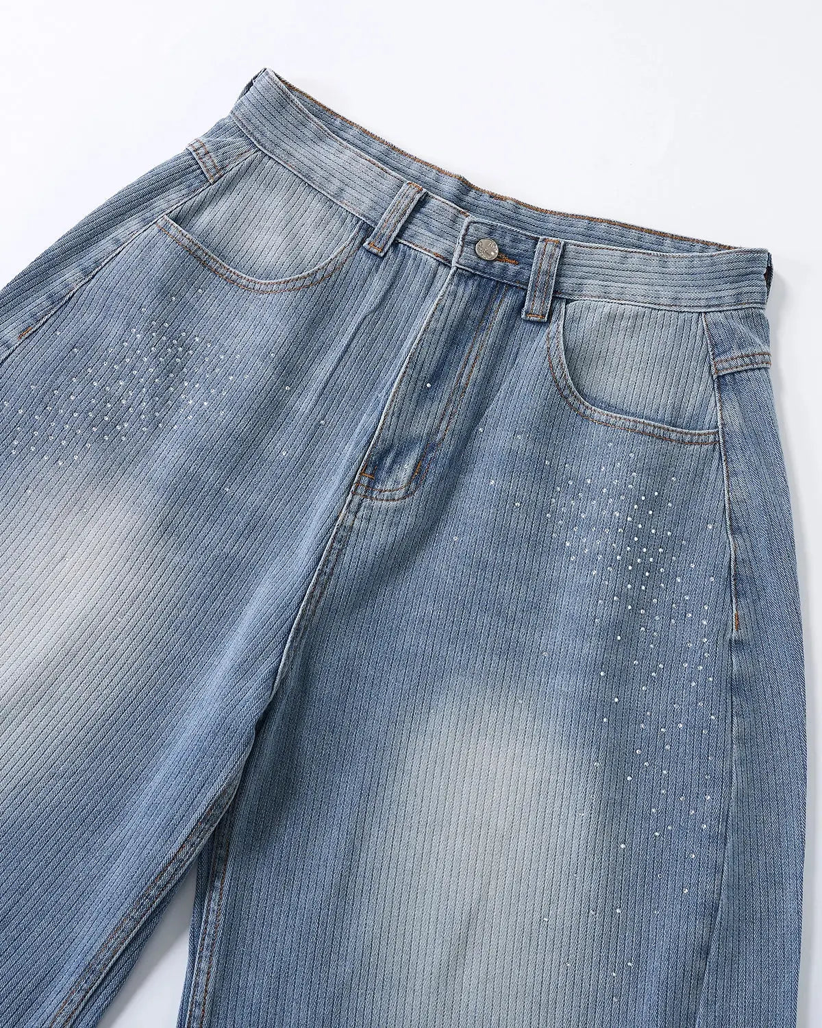 Star Rhinestone Longline Denim Shorts | Flation Streetwear
