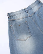 Star Rhinestone Longline Denim Shorts | Flation Streetwear