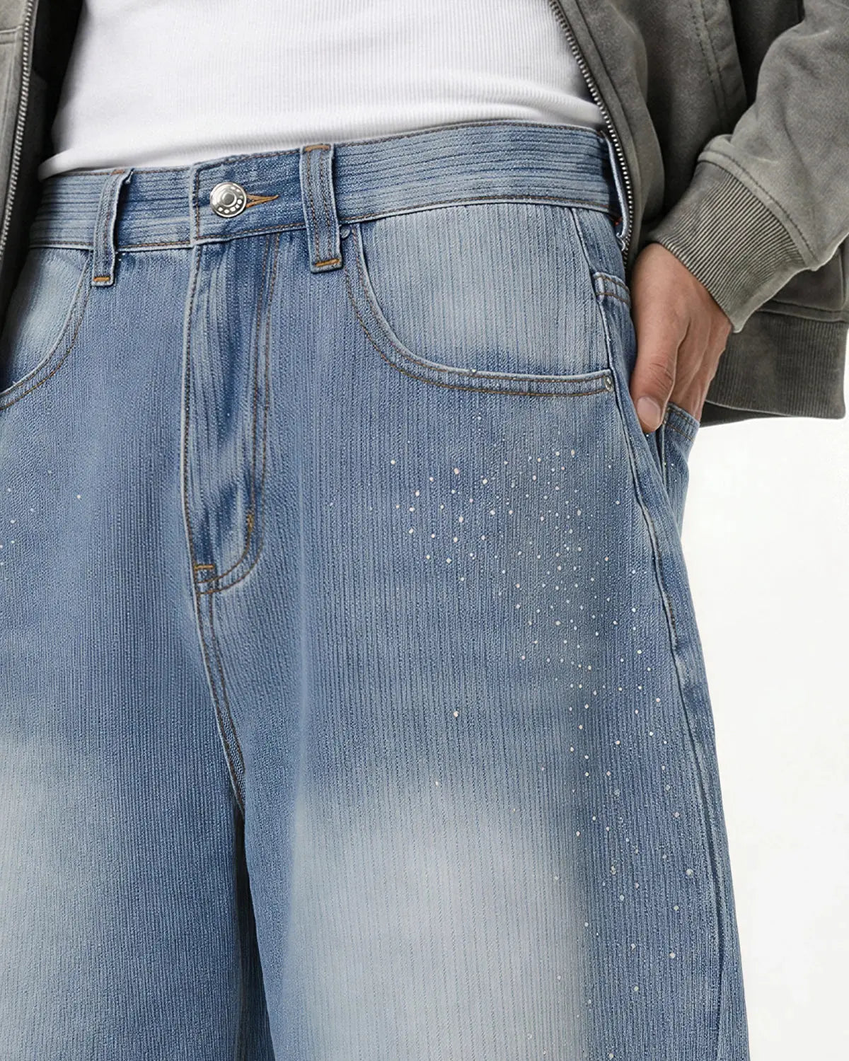 Star Rhinestone Longline Denim Shorts | Flation Streetwear