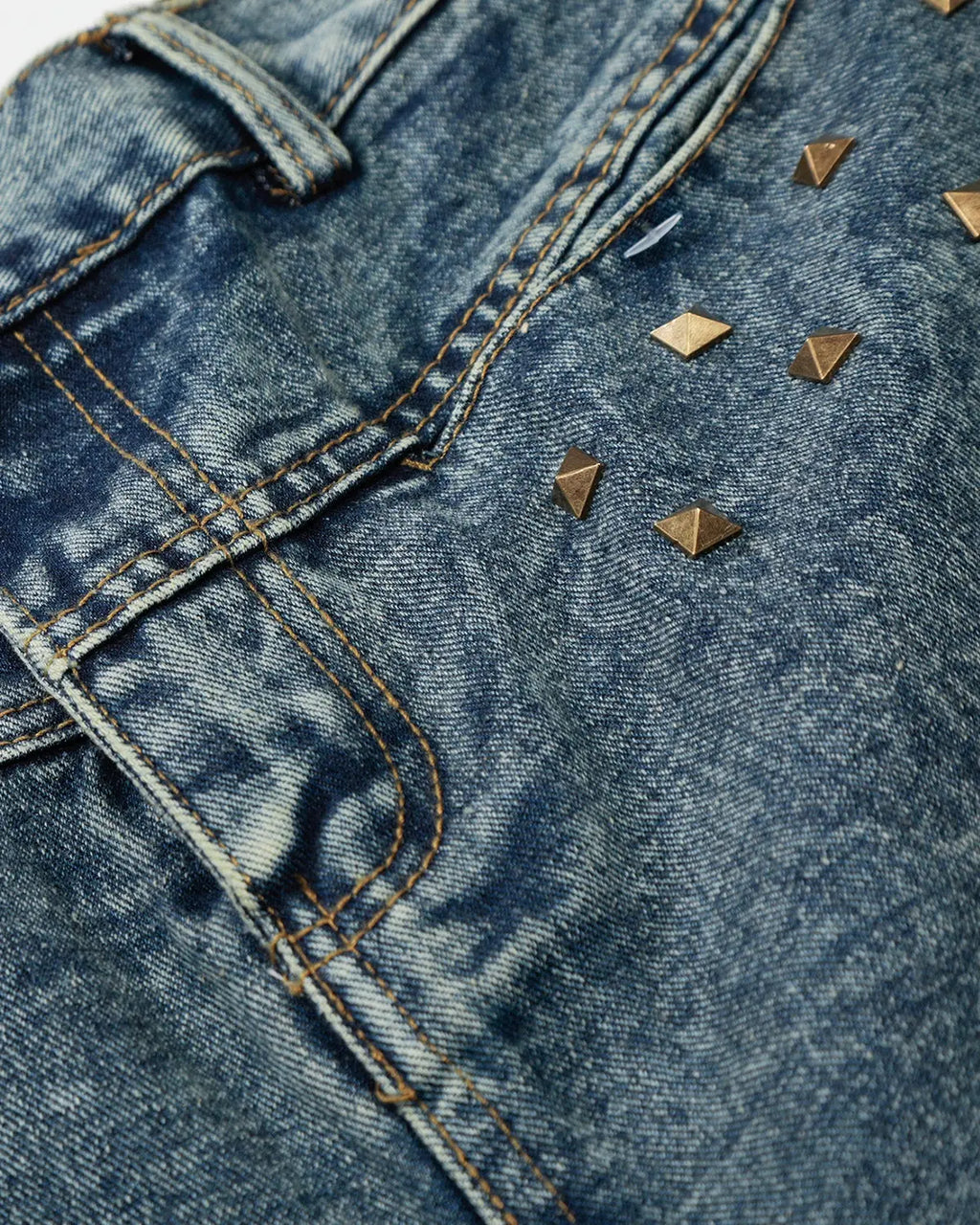 Studded Washed Long Baggy Jorts | Flation Streetwear