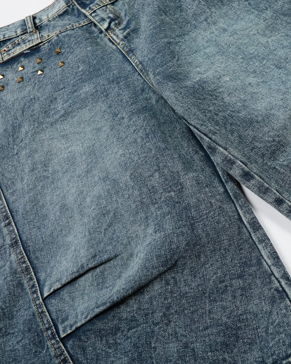 Studded Washed Long Baggy Jorts | Flation Streetwear
