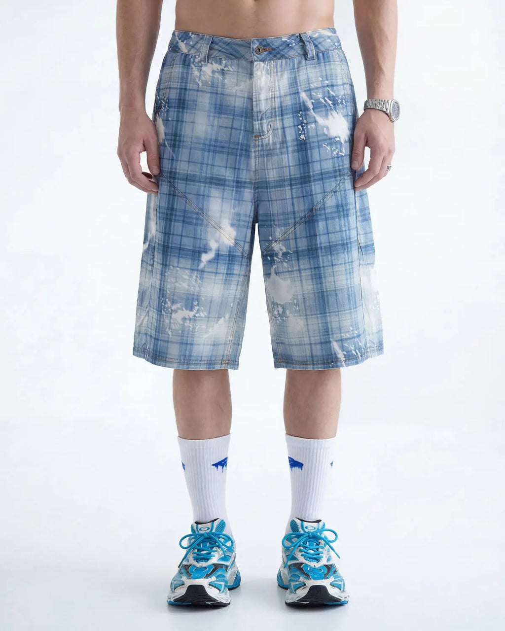 Tencel Washed Plaid Print Longline Shorts | Flation Streetwear