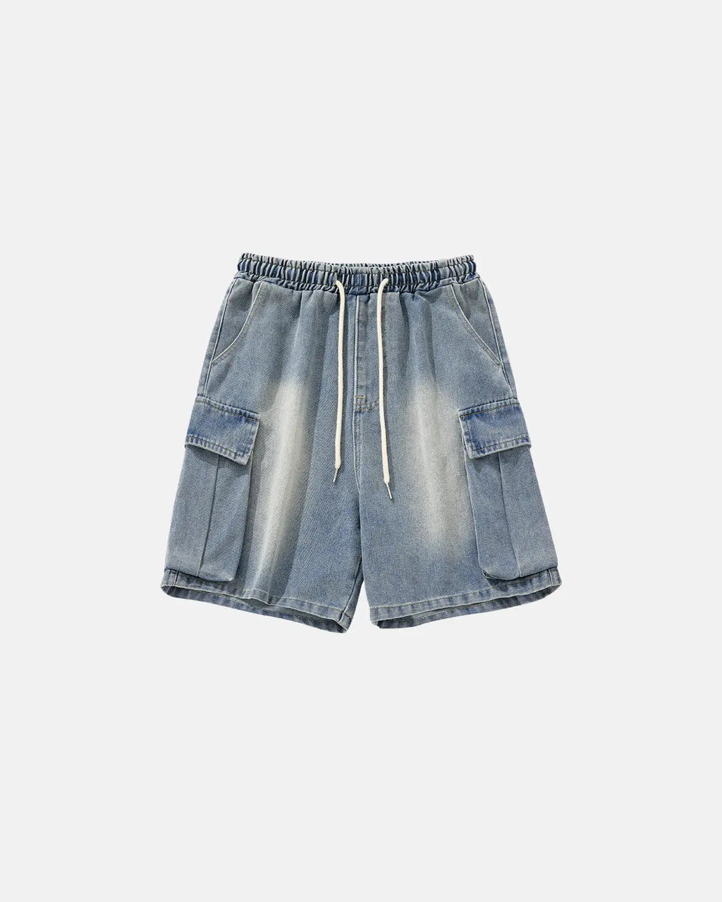 Washed Denim Cargo Shorts with Drawstring | Flation Streetwear