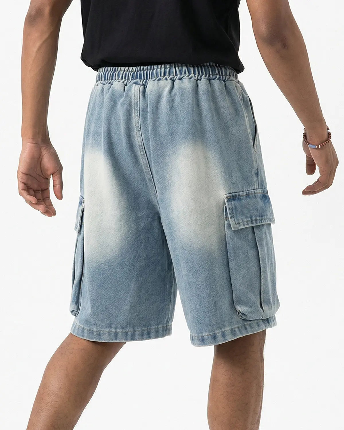Washed Denim Cargo Shorts with Drawstring | Flation Streetwear