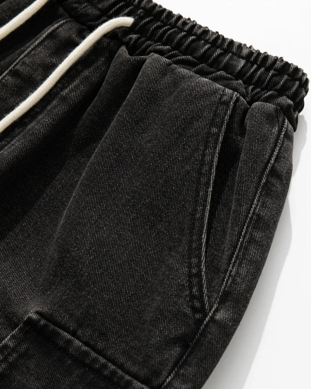 Washed Denim Cargo Shorts with Drawstring | Flation Streetwear