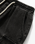 Washed Denim Cargo Shorts with Drawstring | Flation Streetwear