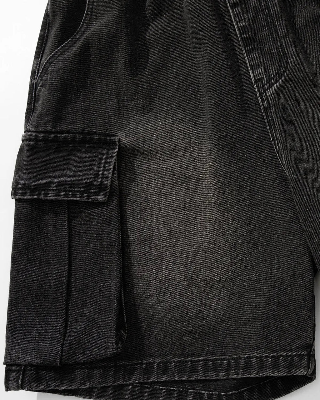Washed Denim Cargo Shorts with Drawstring | Flation Streetwear