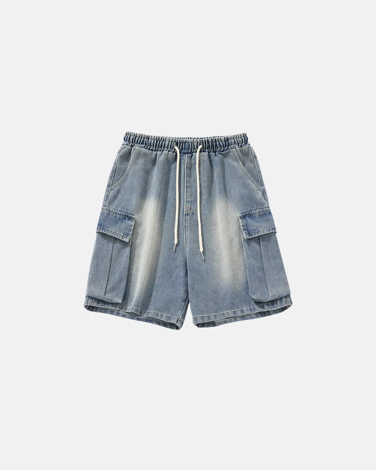 Washed Denim Cargo Shorts with Drawstring | Flation Streetwear