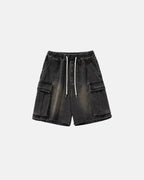 Washed Denim Cargo Shorts with Drawstring | Flation Streetwear