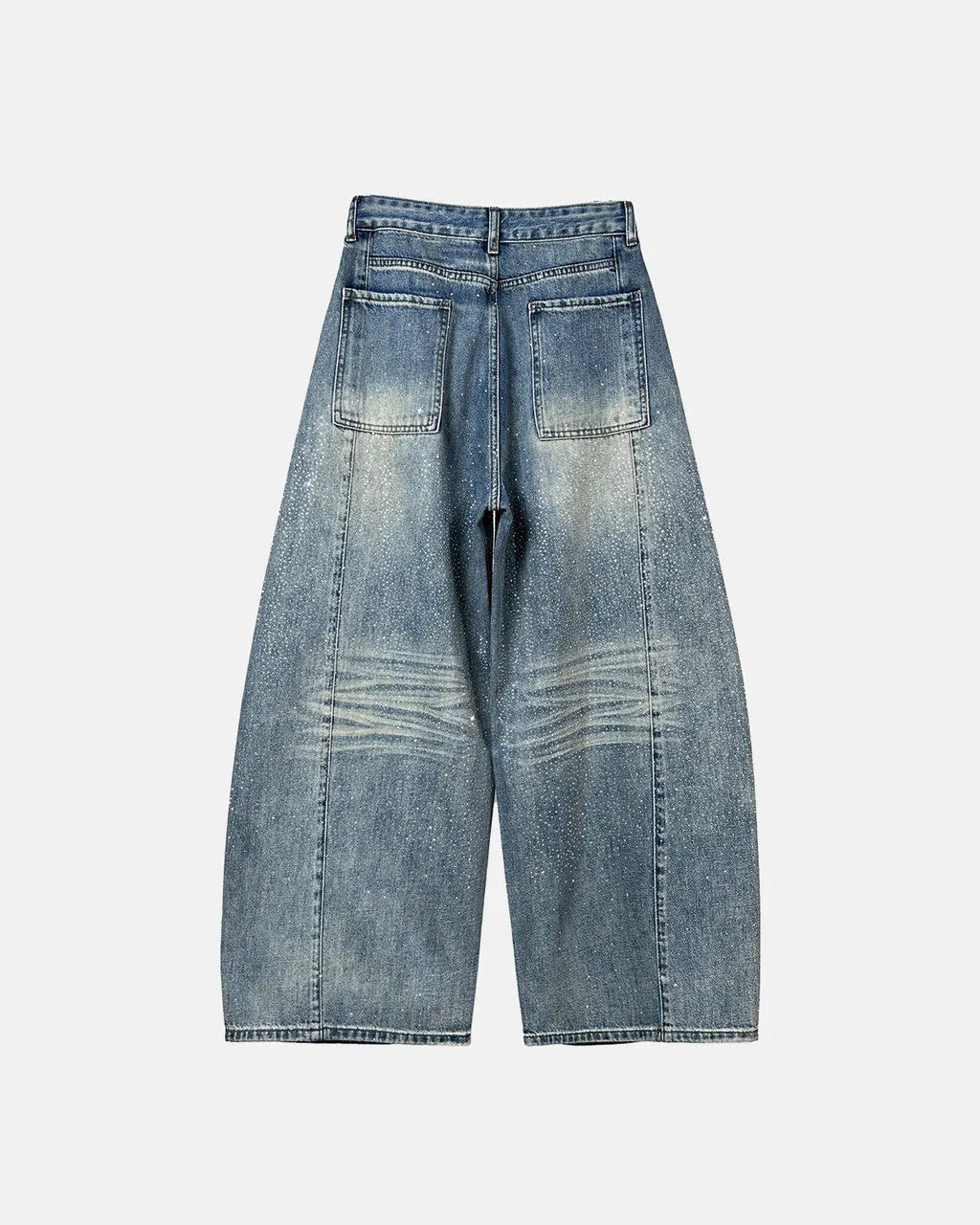 Rhinestone Washed Barrel Baggy Jeans | Flation Streetwear