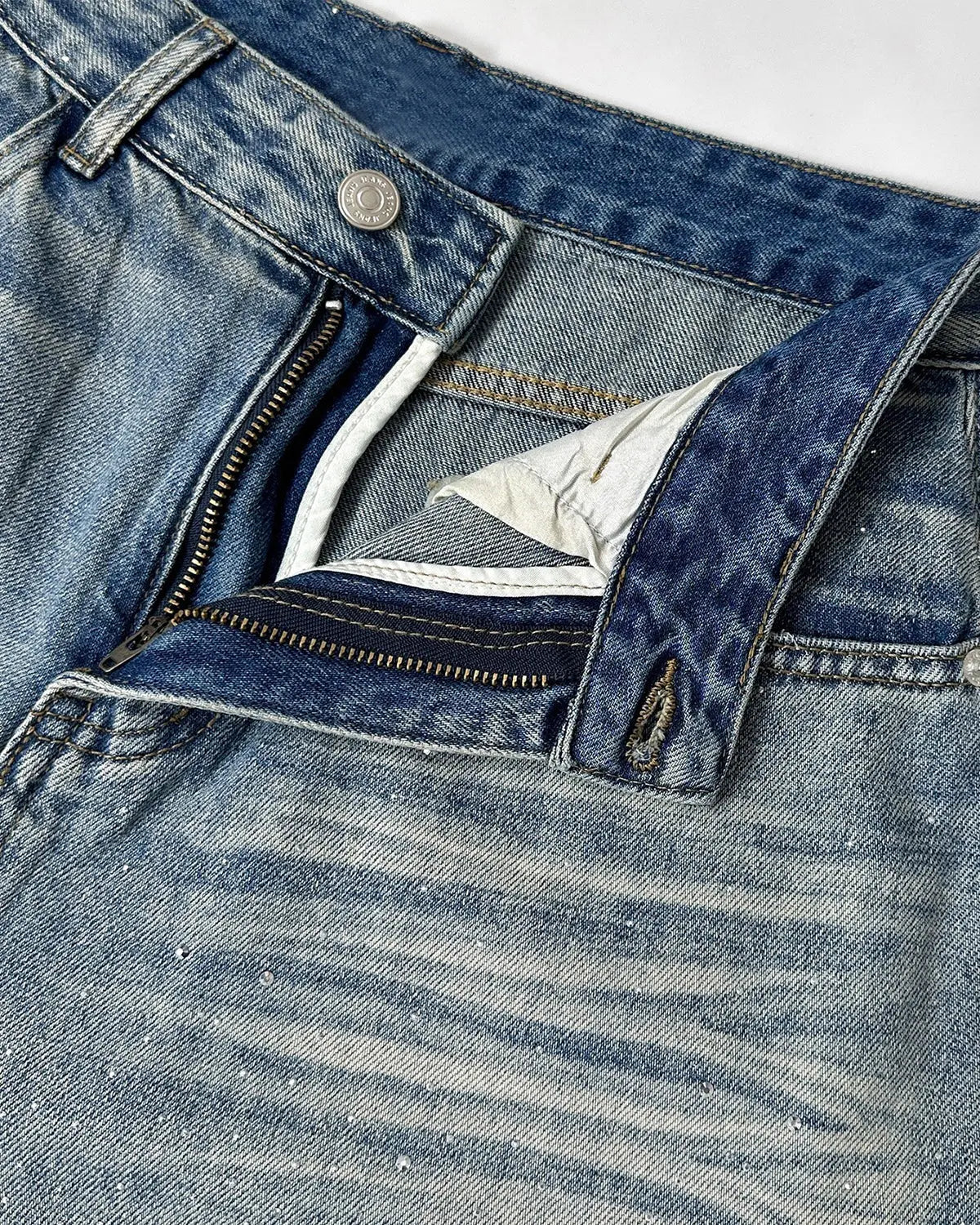 Rhinestone Washed Barrel Baggy Jeans | Flation Streetwear
