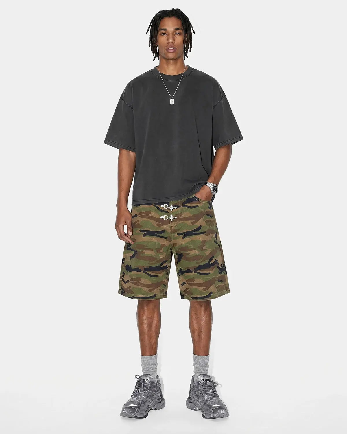 Metal Clasp Camo Shorts | Flation Streetwear