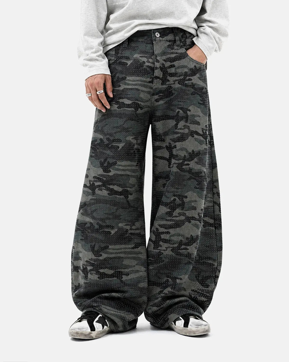 Rhinestone Camo Barrel Pants | Flation Streetwear