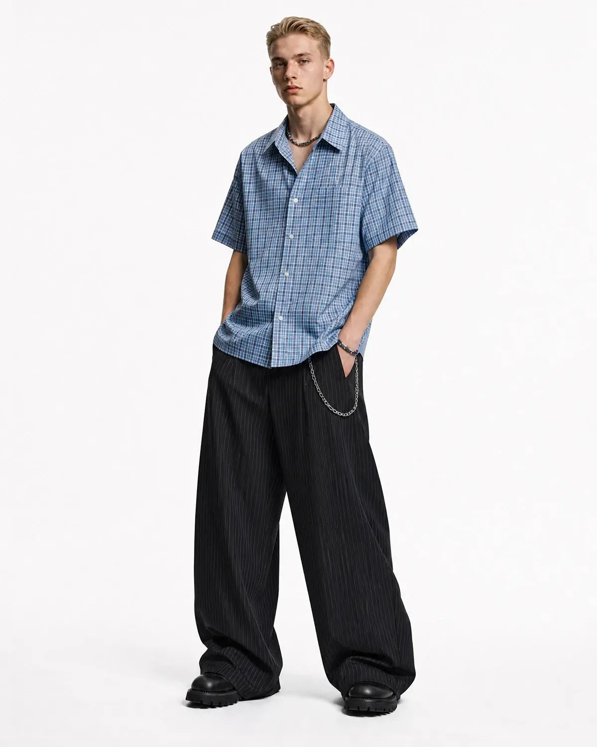 Pinstripe Pleated Barrel Tailored Pants | Flation Streetwear