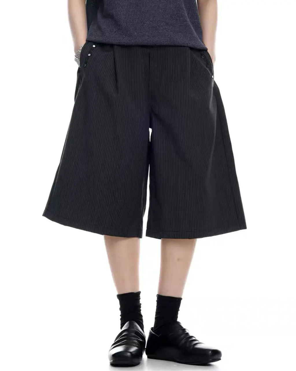 Pinstripe Stud Detail Tailored Shorts | Flation Streetwear