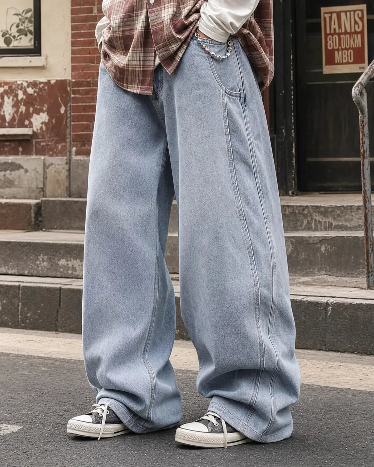 Flation Streetwear Acid Washed Distressed Barrel Jeans
