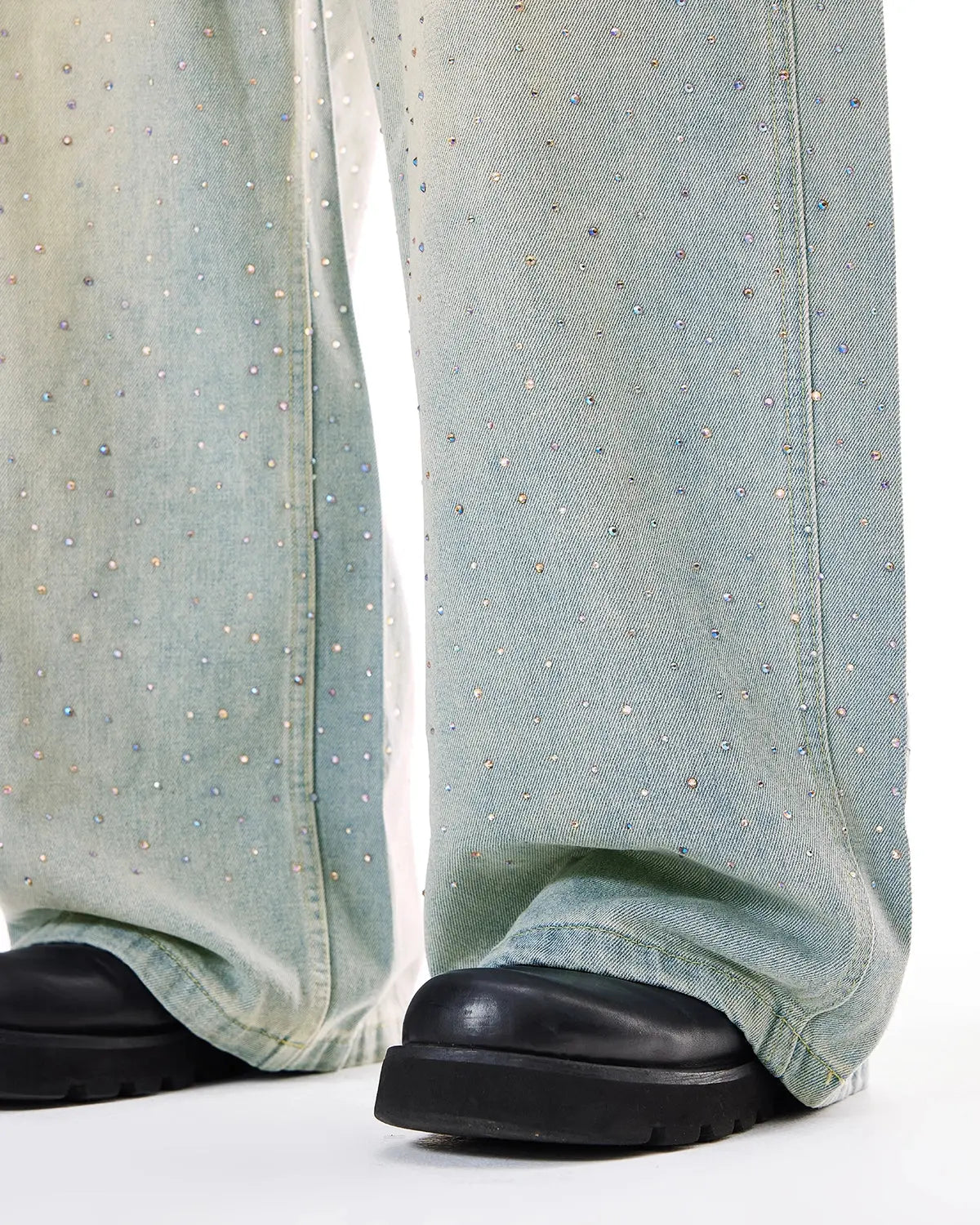 Washed Rhinestone Baggy Jeans | Flation Streetwear