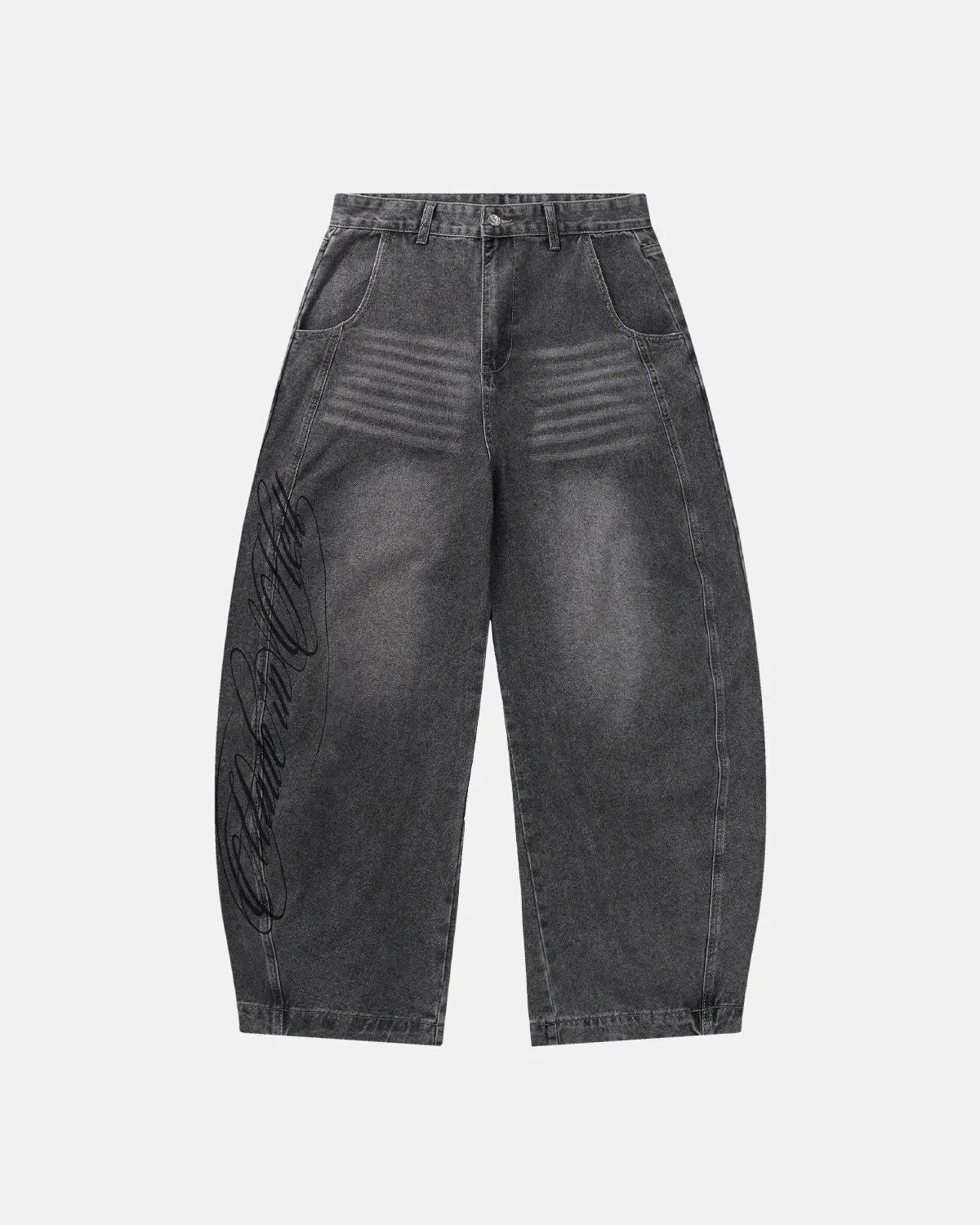 Script Graphic Washed Barrel Jeans | Flation Streetwear