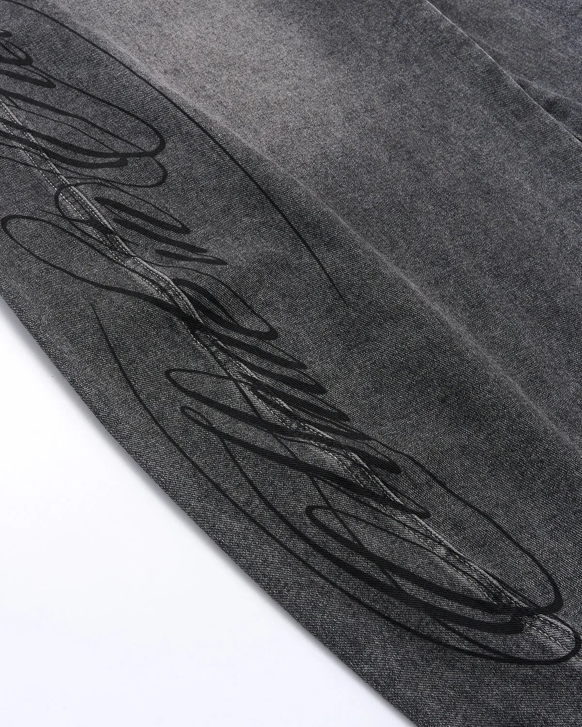 Script Graphic Washed Barrel Jeans | Flation Streetwear