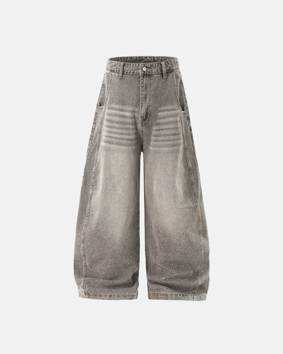 Rhinestone Washed Barrel Jeans| Flation Streetwear