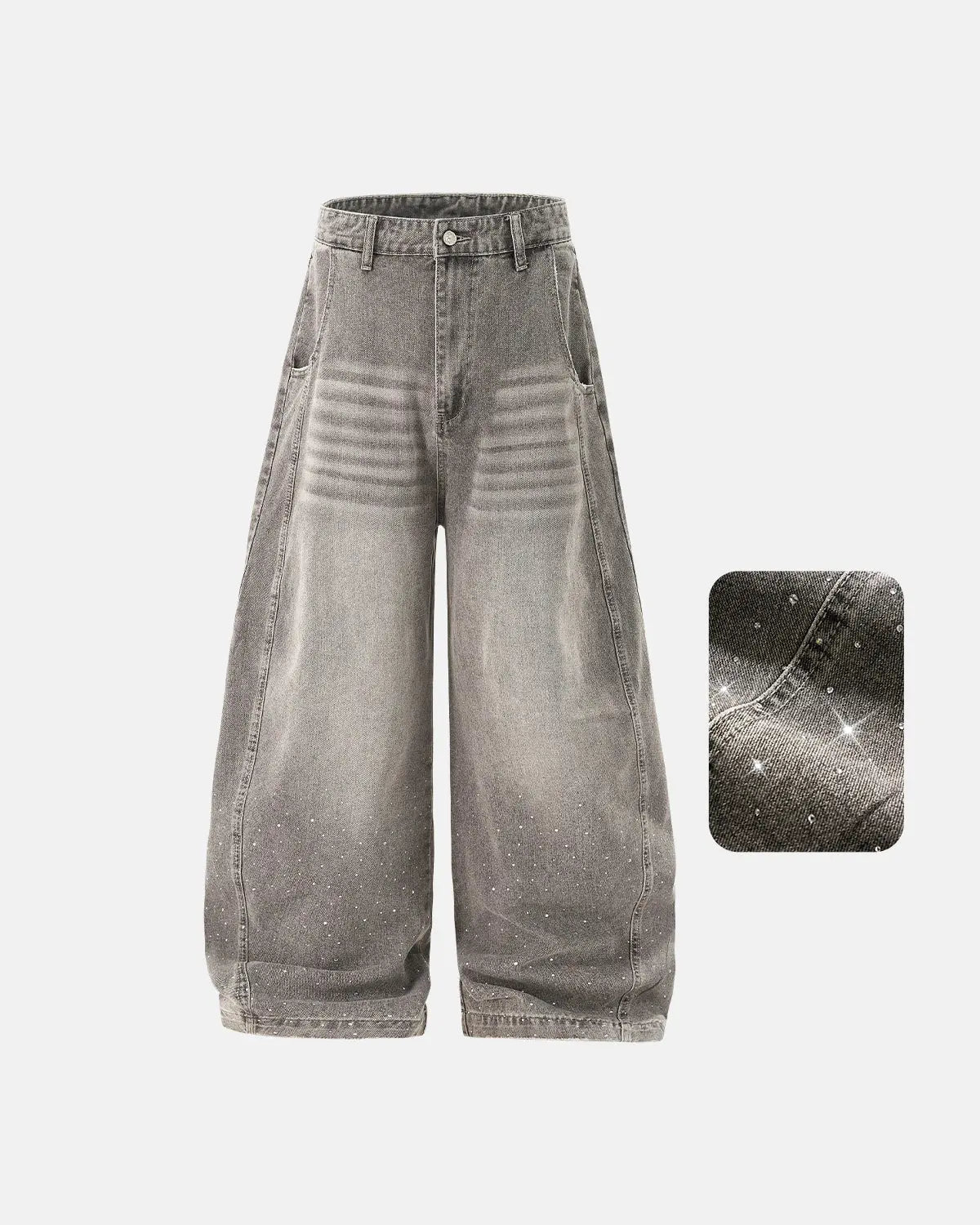 Rhinestone Washed Barrel Jeans| Flation Streetwear