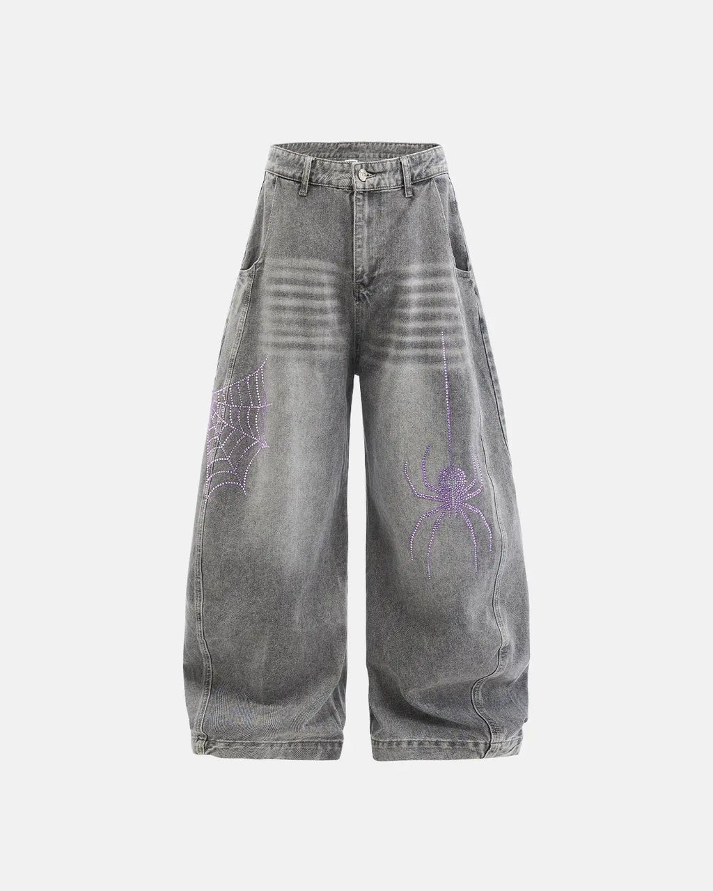 Spider Graphic Rhinestone Barrel Jeans | Flation Streetewear