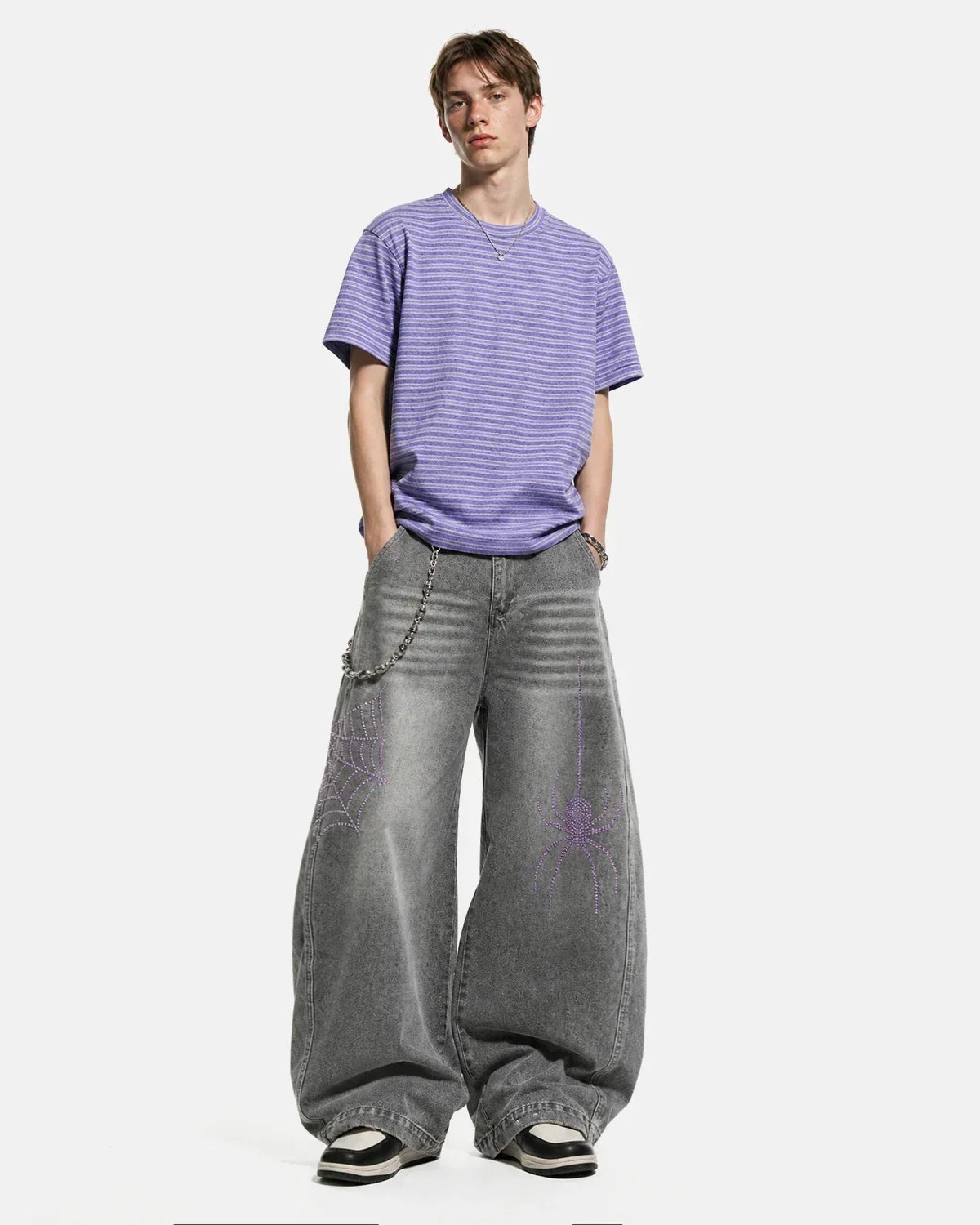 Spider Graphic Rhinestone Barrel Jeans | Flation Streetewear