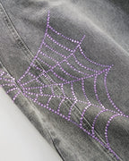 Spider Graphic Rhinestone Barrel Jeans | Flation Streetewear