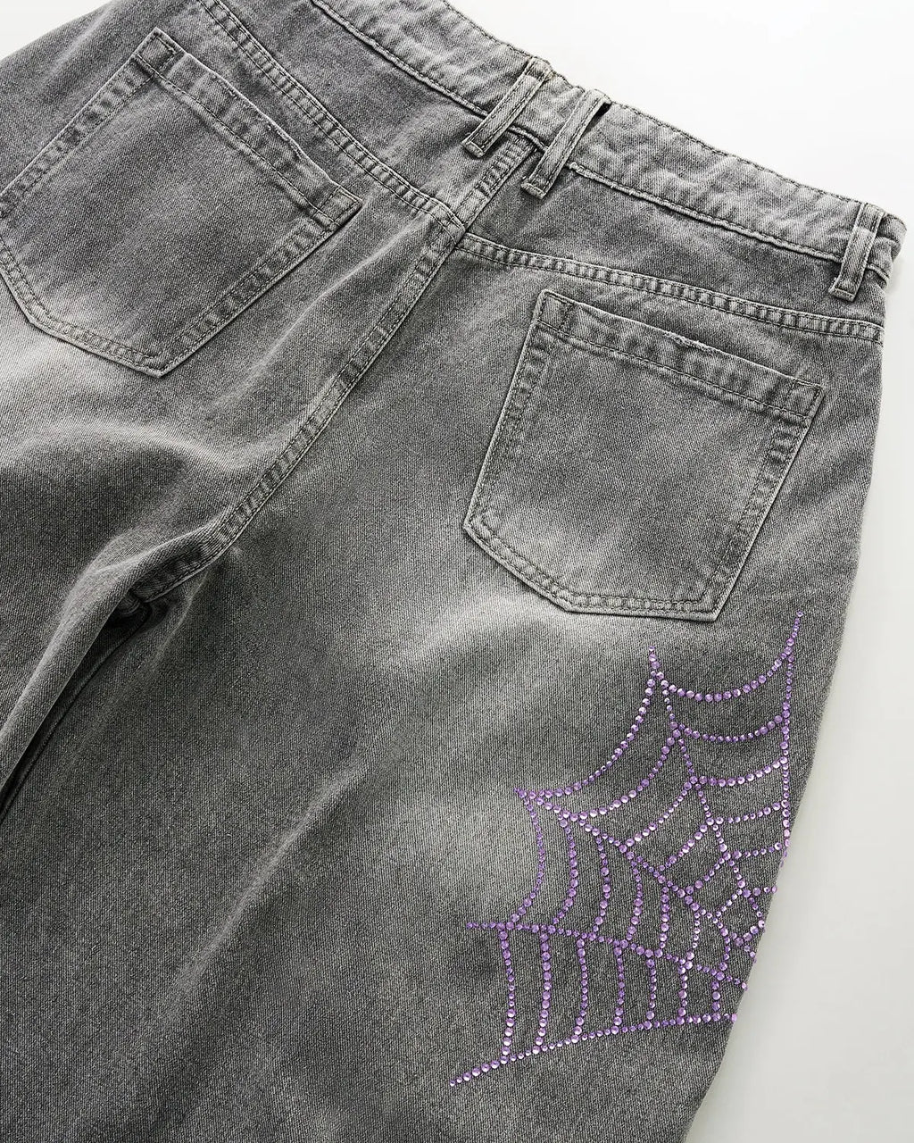 Spider Graphic Rhinestone Barrel Jeans | Flation Streetewear