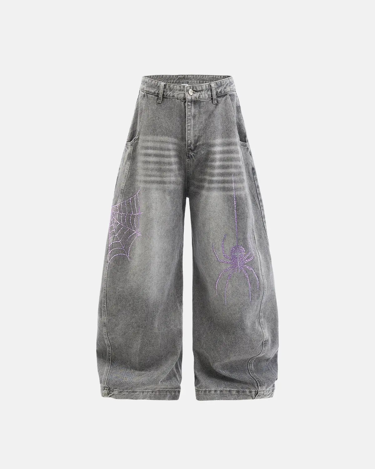 Spider Graphic Rhinestone Barrel Jeans | Flation Streetewear