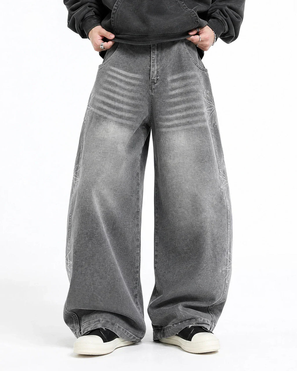 Star Graphic Rhinestone Barrel Baggy Jeans | Flation Streetewear